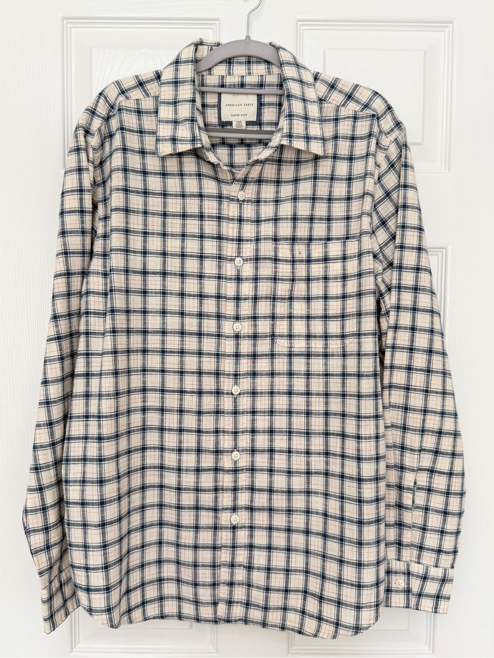 American Eagle Super Soft Plaid Cotton Button Down Shirt L NWT
